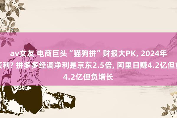 av女友 电商巨头“猫狗拼”财报大PK， 2024年谁最获利? 拼多多经调净利是京东2.5倍， 阿里日赚4.2亿但负增长