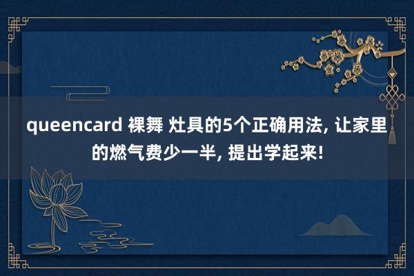 queencard 裸舞 灶具的5个正确用法， 让家里的燃气费少一半， 提出学起来!